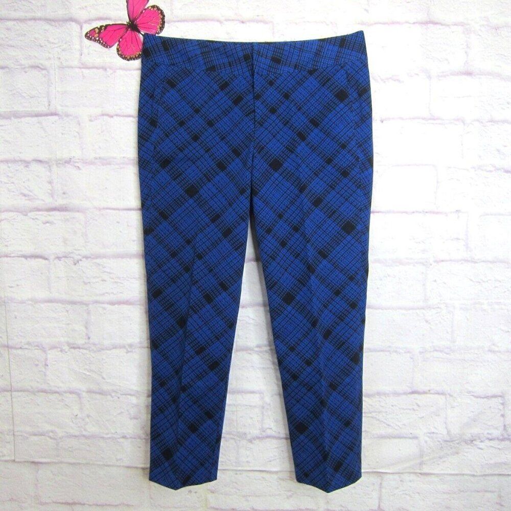 Lord & Taylor Blue & Black Geometric Print Straight Leg Dress Pants Size 14 New!